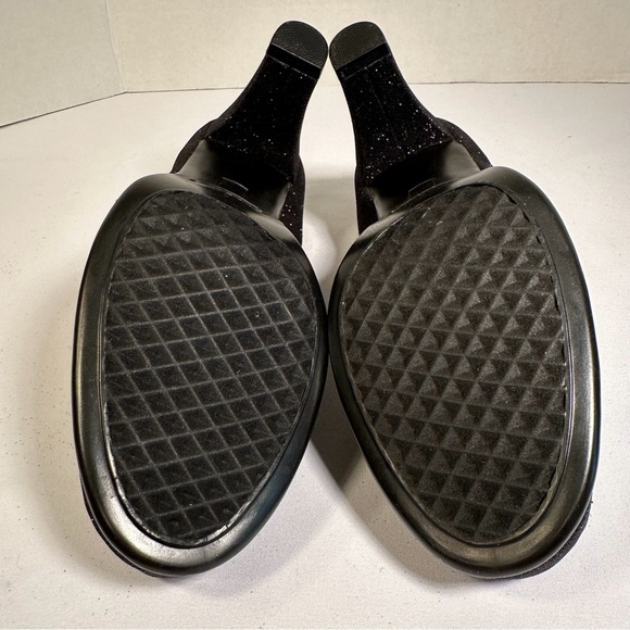 AA2 by Aerosoles Black Glitter Heels Sz 7.5 Womens Sparkle Dress Open Toe Slip-O - Picture 7 of 9